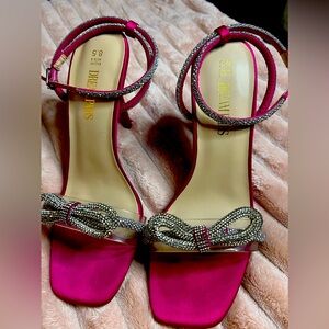 Beautiful Women's Double Bowknots Crystal Sandals Clear Slingback Heels.